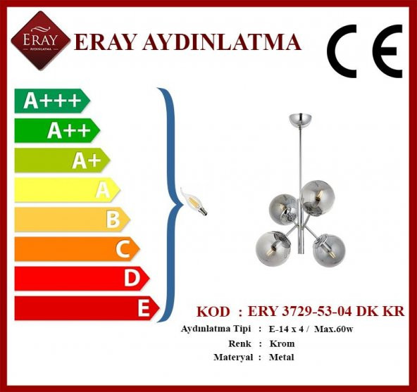 Eray Aydınlatma Topaç 4 lü Dikey Krom Avize - 3