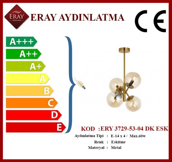 Eray Aydınlatma Topaç 4 lü Dikey Eskitme Avize - 3