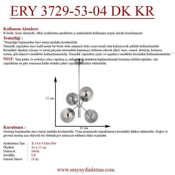Eray Aydınlatma Topaç 4 lü Dikey Krom Avize - 4