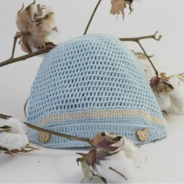 Organic Bonny Baby Mavi Bebek Şapkası