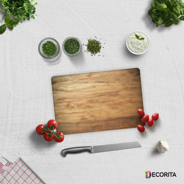 DECORITA Cam Kesme Tahtası- Ahşap Görünümlü