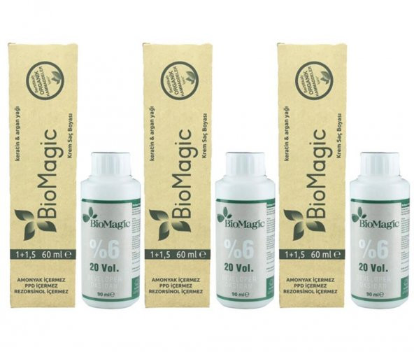 BioMagic Organik Amonyaksız Saç Boyası (Yoğun Çikolata Kahve-55.07)+Oksidan (3 Adet)