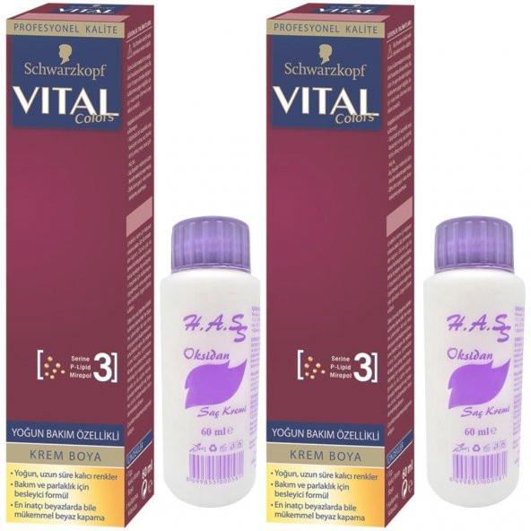 H.A.SS Oksidan 60 Ml. + Schwarzkopf Vital Saç Boyası 60 Ml. Koyu Gümüş-P-11 (2şer Adet)