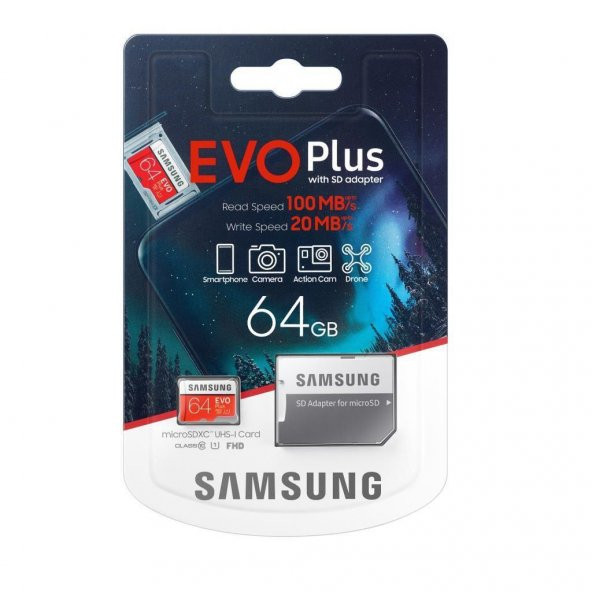 Samsung 64GB Evo Plus Micro SD Hafıza Kartı C10 U1 100MB/20sn MB-MC64HA/TR
