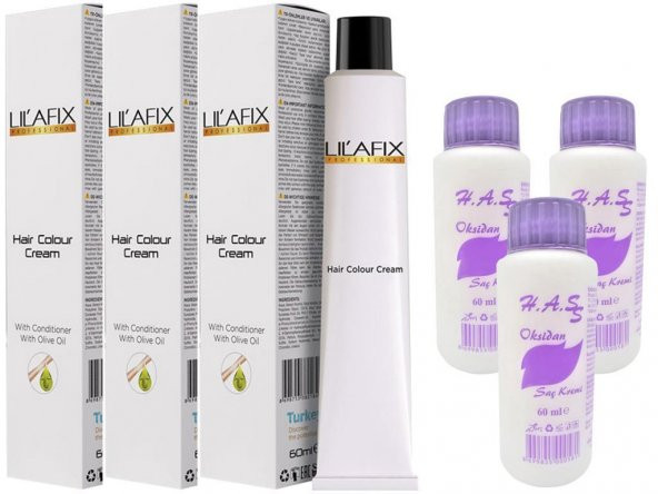 H.A.SS Oksidan 60 Ml. + Lilafix Saç Boyası 60 Ml. Patlıcan Moru-3/22 (3er Adet)