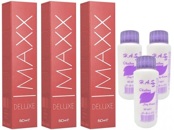 H.A.SS Oksidan 60 Ml. + Maxx Deluxe Saç Boyası 60 Ml. Şarap Kızılı-4/65 (3er Adet)