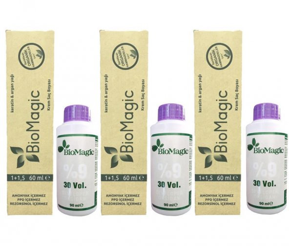 BioMagic Organik Amonyaksız Saç Boyası Küllü Sarı-9.72+Oksidan (3 Adet)