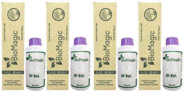 BioMagic Organik Amonyaksız Saç Boyası (Açık Küllü Kumral-8.72 )+Oksidan (4 Adet)