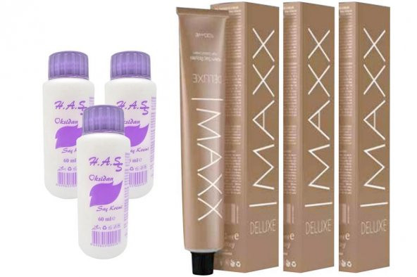 H.A.SS Oksidan 60 Ml. + Maxx Deluxe Saç Boyası 60 Ml. Kahve-4/0 (3er Adet)