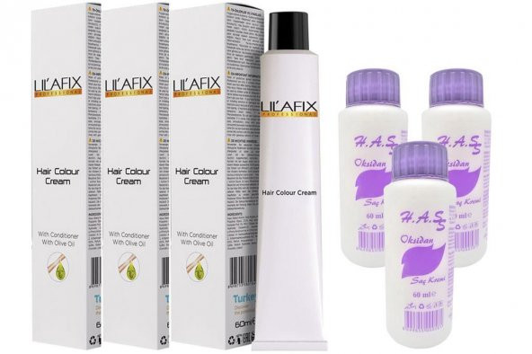 H.A.SS Oksidan 60 Ml. + Lilafix Saç Boyası 60 Ml. Mavi Siyah-1/1 (3er Adet)
