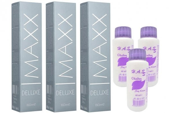 H.A.SS Oksidan 60 Ml. + Maxx Deluxe Saç Boyası 60 Ml. Siyah-1/0 (3er Adet)