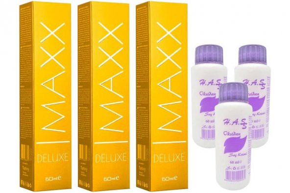 H.A.SS Oksidan 60 Ml. + Maxx Deluxe Saç Boyası 60 Ml. Koyu Kumral-6/0 (3er Adet)