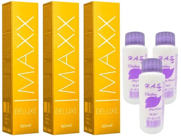 H.A.SS Oksidan 60 Ml. + Maxx Deluxe Saç Boyası 60 Ml. Fındık Kabuğu-7/3 (3'er Adet)
