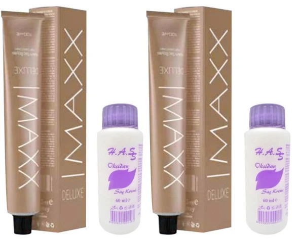 H.A.SS Oksidan 60 Ml. + Maxx Deluxe Saç Boyası 60 Ml. Açık Kahve-5/0 (2'şer Adet)