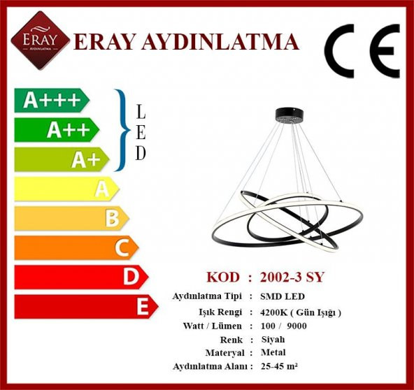 Eray Aydınlatma 2002-3 Siyah Led Avize - 3