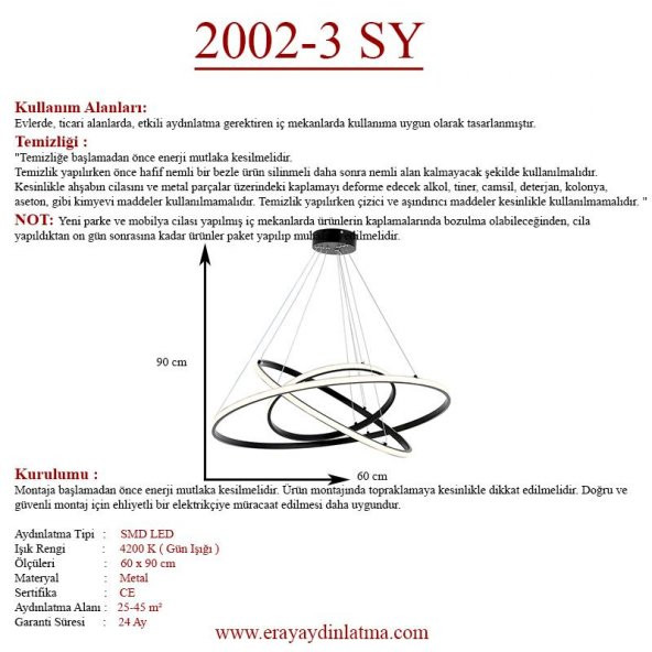 Eray Aydınlatma 2002-3 Siyah Led Avize - 4