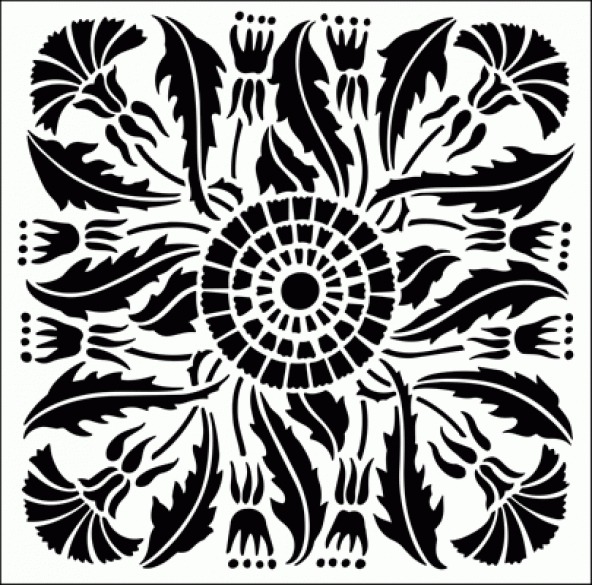 Çini 9 Stencil Boyama şablonu 30x30 cm, Duvar Stencil, Fayans Stencil, Mobilya Stencil ürün görseli 1