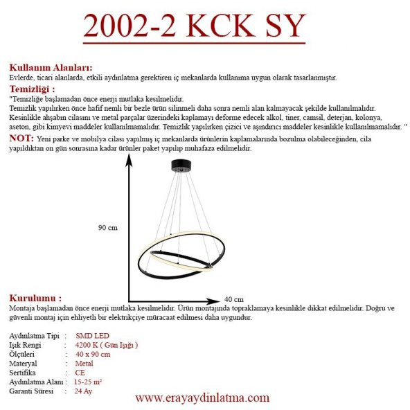 Eray Aydınlatma 2002-2 30-40 Siyah Led Avize - 4