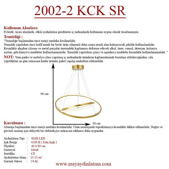 Eray Aydınlatma 2002-2 30-40 Sarı Led Avize - 4