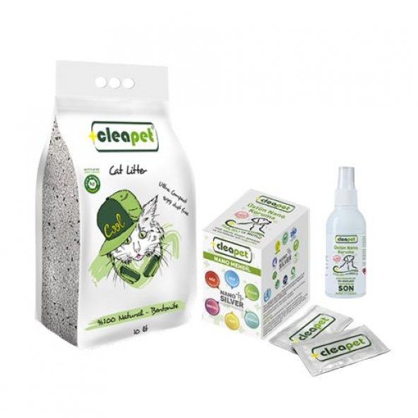 Cleapet Kedi Kumu 10lt AktifKarbon+1 Nano Mendil+1 Nano Sprey 150ml - 1