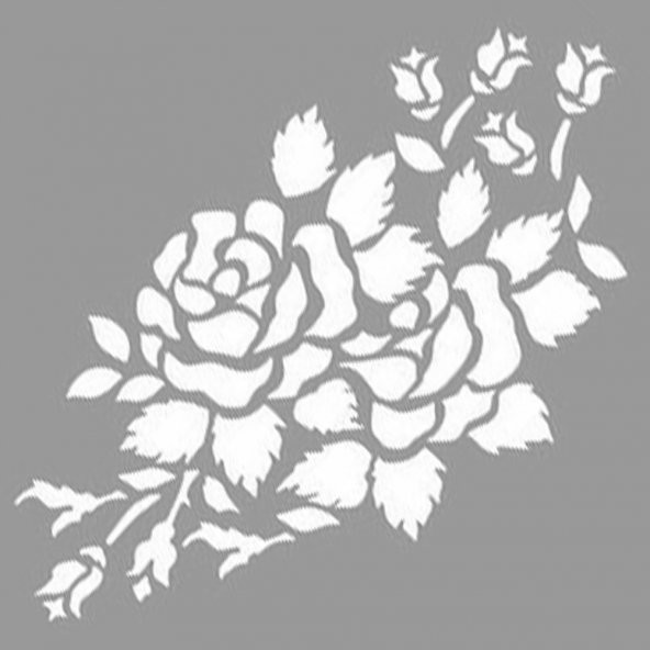 Dallı Gül Stencil Boyama şablonu 30x30 cm, Duvar Stencil, Fayans Stencil, Mobilya Stencil