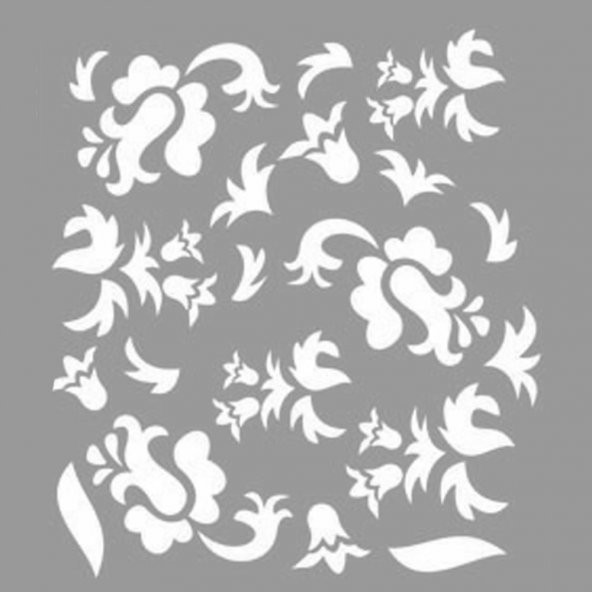 Uçuşan Çiçek-2  Stencil Boyama şablonu 30x30 cm, Duvar Stencil, Fayans Stencil, Mobilya Stencil