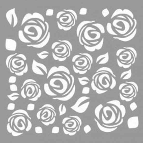 Güllü Kare Stencil Boyama şablonu 30x30 cm, Duvar Stencil, Fayans Stencil, Mobilya Stencil