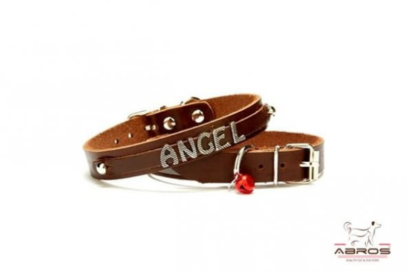 Abros Deri İsimlikli Kedi Boyun Tasması Kahve Rengi NKT15