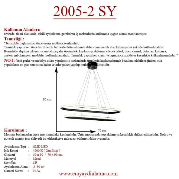 Eray Aydınlatma 2005-2 Siyah Elips Led  Avize - 4
