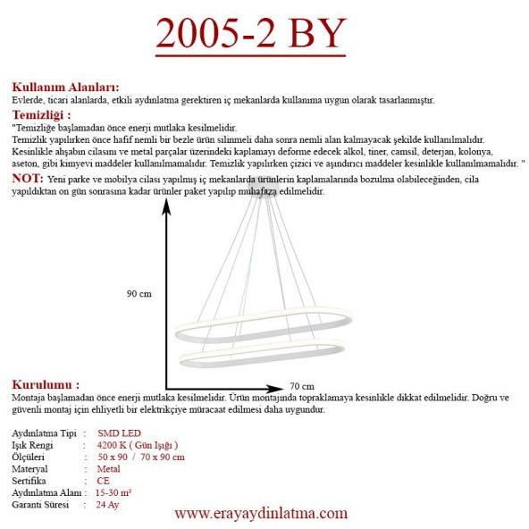 Eray Aydınlatma 2005-2 Beyaz Elips Led  Avize - 4