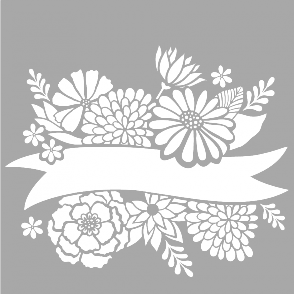 Çiçek Kurdela Stencil Boyama şablonu 30x30 cm, Duvar Stencil, Fayans Stencil, Mobilya Stencil