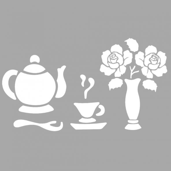 Çay Takımı Stencil Boyama şablonu 30x30 cm, Duvar Stencil, Fayans Stencil, Mobilya Stencil