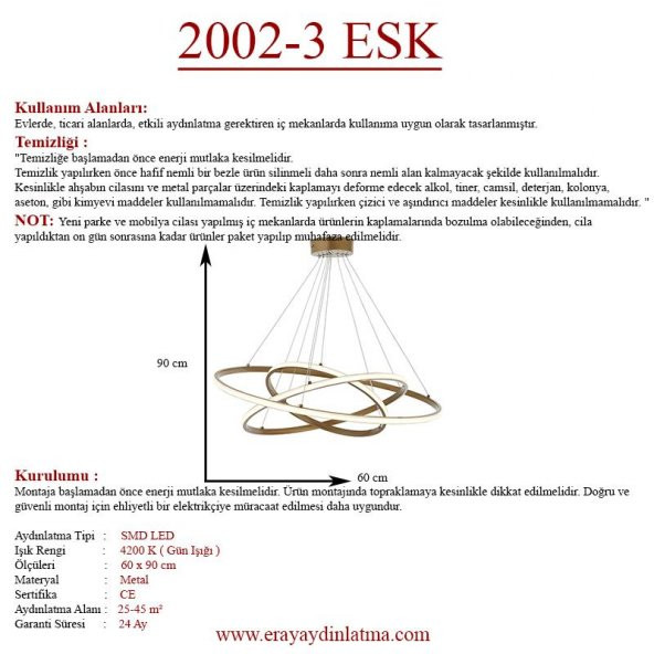 Eray Aydınlatma 2002-3 Eskitme Led Avize - 4