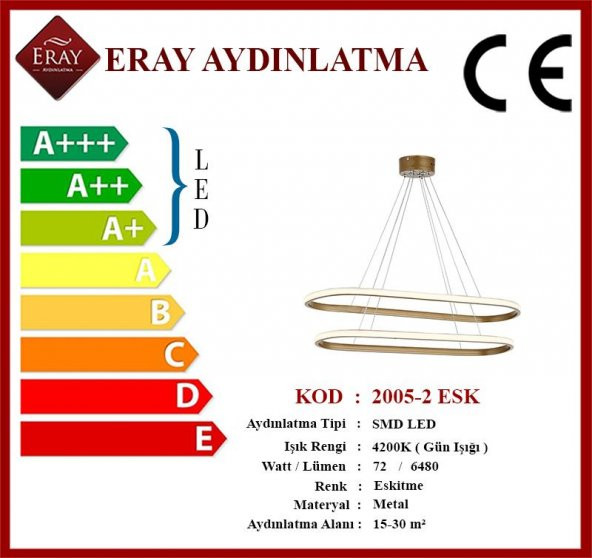 Eray Aydınlatma 2005-2 Eskitme Elips Led  Avize - 3