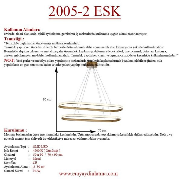 Eray Aydınlatma 2005-2 Eskitme Elips Led  Avize - 4