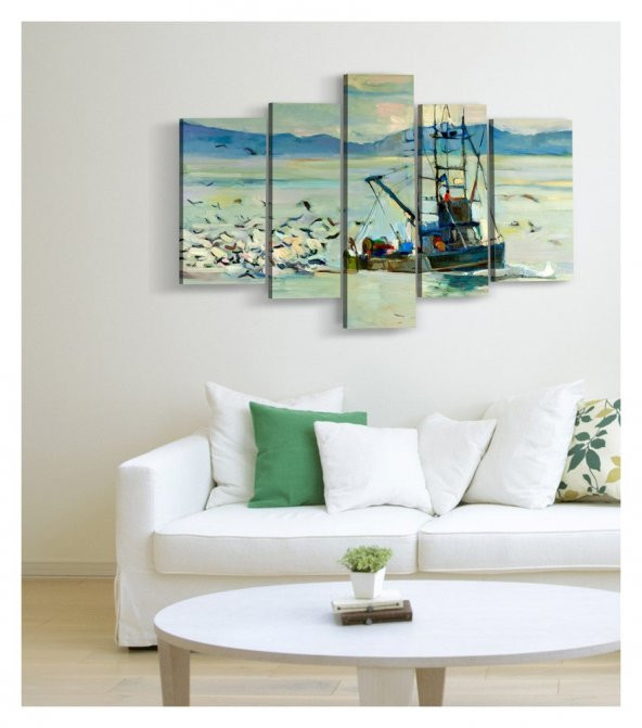 Fisherman 5 Parça Kanvas Tablo 135X85 Cm - 3