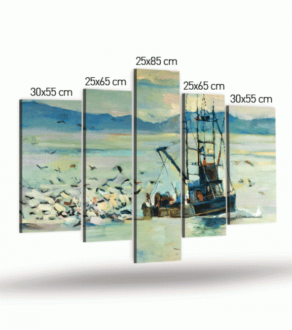 Fisherman 5 Parça Kanvas Tablo 135X85 Cm - 4