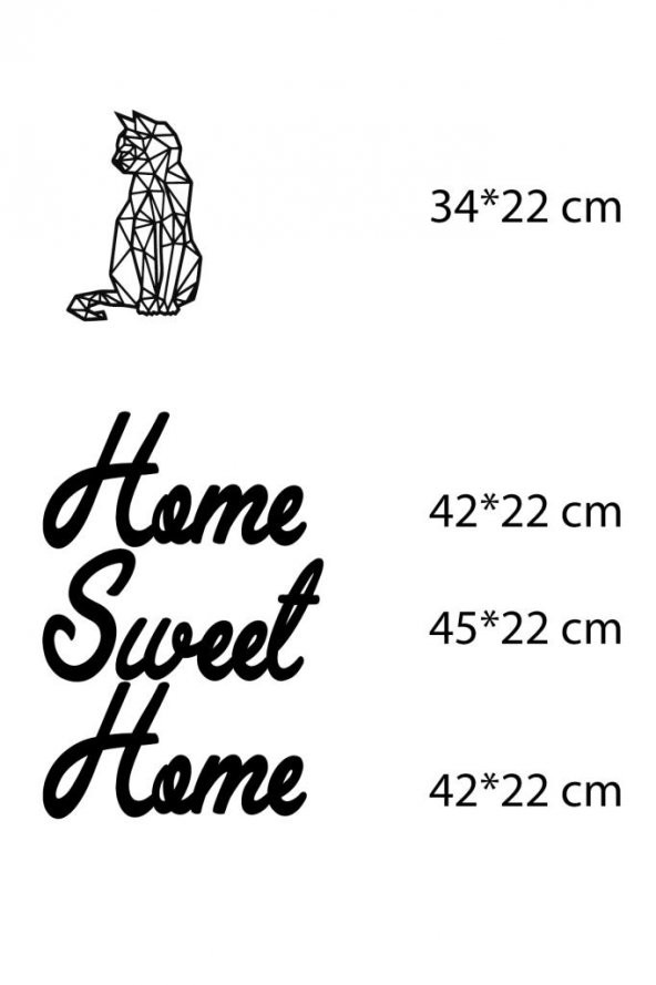 Home Sweet Home + Kedi Duvar Süsü Dekoratif Ahşap Duvar Tablosu - 4