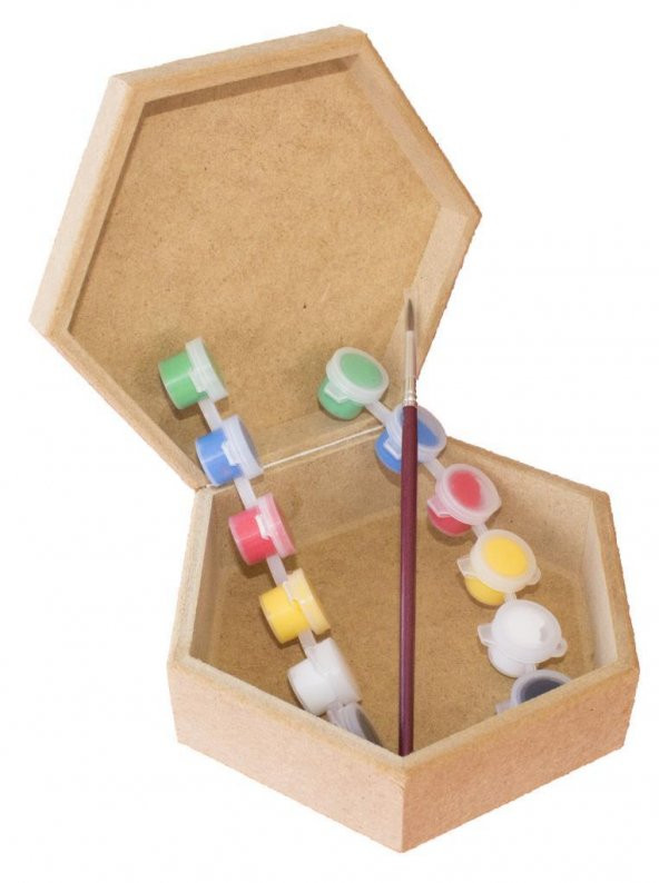 6x14x16cm Altıgen Ahşap Hobi İş Eğitimi Kutu Boyama Seti