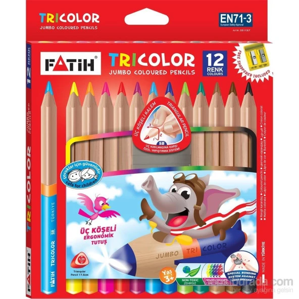 Fatih Kuru Boya Jumbo Üçgen Triangular Tam Boy 12 Renk 33490