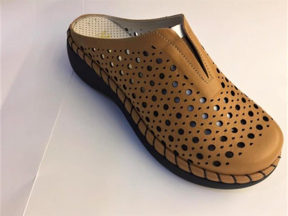 Kadın Hakiki Deri Sabo Taba Ortopedik Terlik