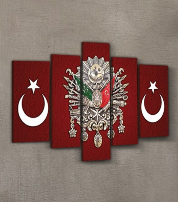 Osmanlı Tugrası 5 Parça Kanvas Tablo 135X85 Cm - 2