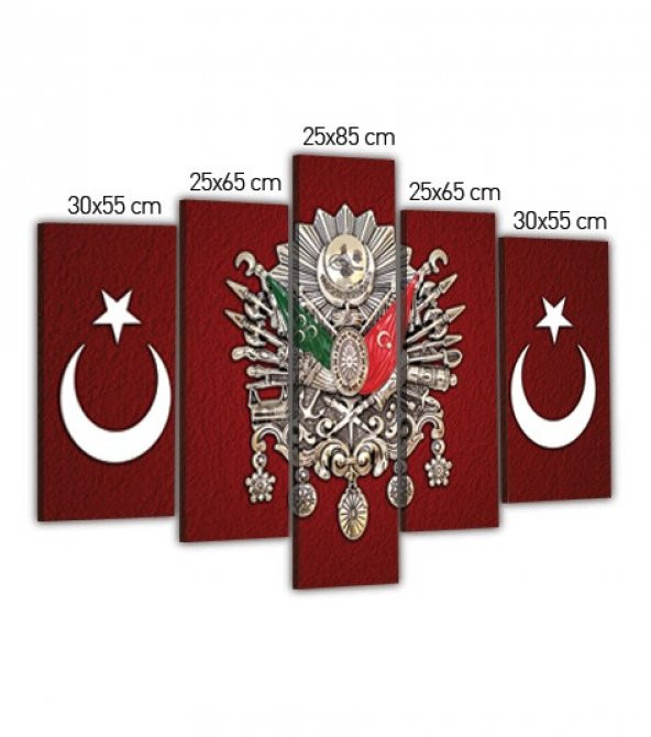 Osmanlı Tugrası 5 Parça Kanvas Tablo 135X85 Cm - 4