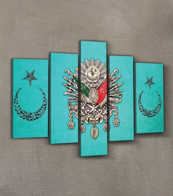 Osmanlı Tugrası 5 Parça Kanvas Tablo 135X85 Cm - 2