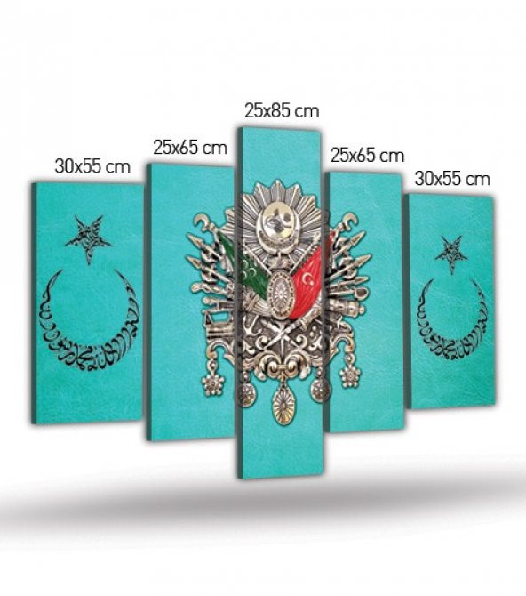 Osmanlı Tugrası 5 Parça Kanvas Tablo 135X85 Cm - 4
