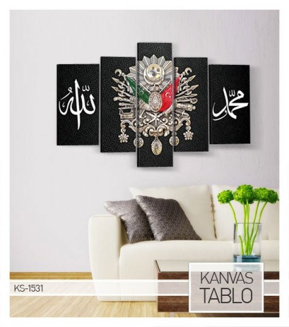 Osmanlı Tugrası 5 Parça Kanvas Tablo 135X85 Cm - 3