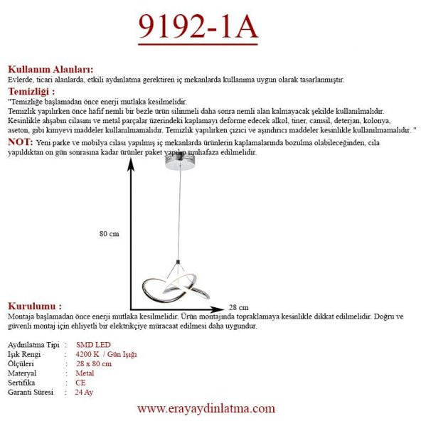 Eray Aydınlatma 9192-1A Led Tekli Avize - 5