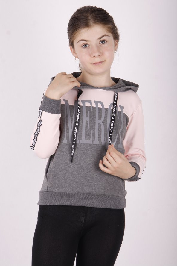 Toontoy Kız Çocuk Merci Baskılı Kapüşonlu Sweatshirt