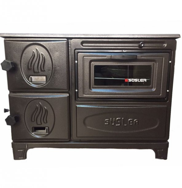 Süsler Mat Siyah Döküm Kuzine Soba + Fırınlı Soba + Döküm Soba Uyuyan Soba Kömür Sobası Odun Sobası - 5