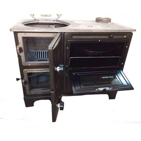 Süsler Mat Siyah Döküm Kuzine Soba + Fırınlı Soba + Döküm Soba Uyuyan Soba Kömür Sobası Odun Sobası - 2